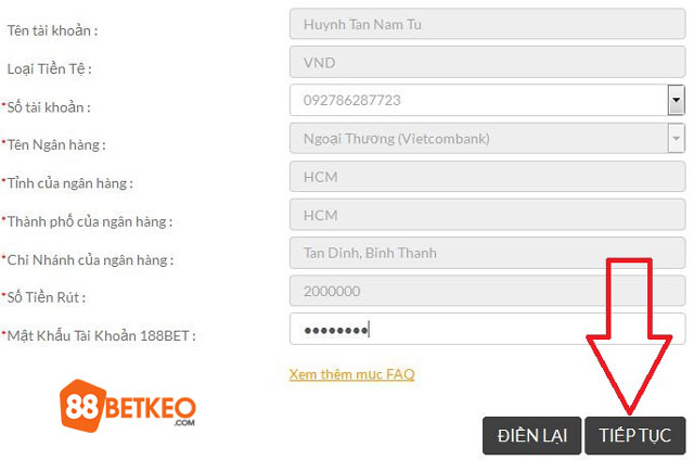 Xác nhận thông tin ngân hàng rút tiền 188bet