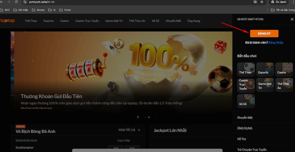 188BET – Trang Chủ 188Bet Mobile & PC Chính Thức 2026 6 Chọn đăng ký ở menu trên cùng bên phải của website