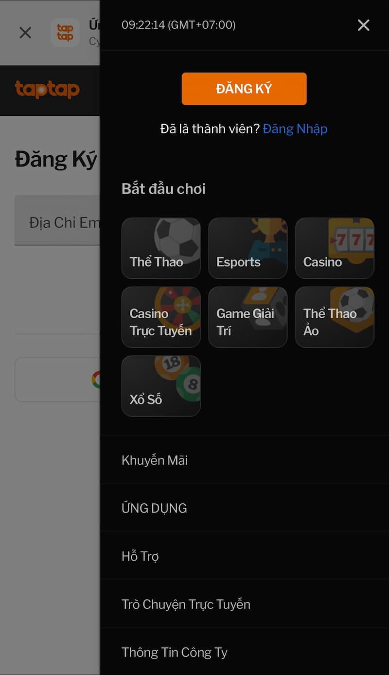 Giao diện đăng ký tài khoản 188bet trên điện thoại